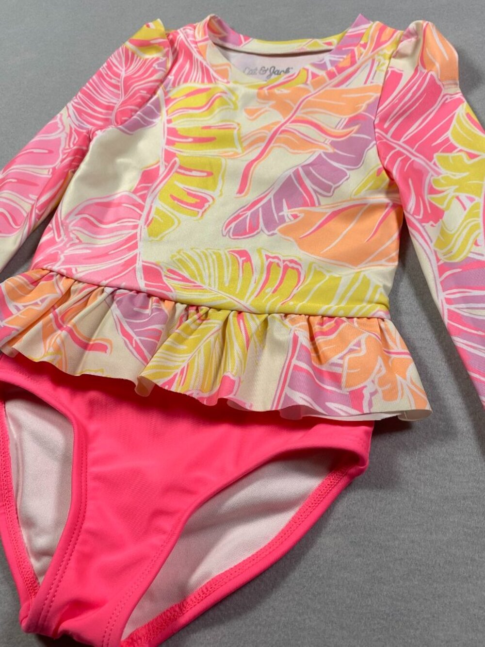 Toddler Girl Bathing Suit Cat & Jack Long Sleeve Tropical Palm Leaf 18M / 2T